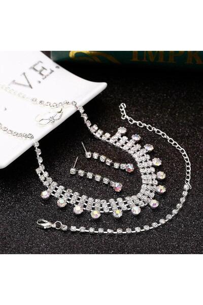 Pursehuit Σετ κολιέ, σκουλαρίκια και βραχιόλι, ασημί χρώμα, με πέτρες, Kiana C2