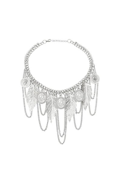 Pursehuit Κολιέ σε ασημένιο χρώμα, με νομίσματα και φύλλα, Olesine C8