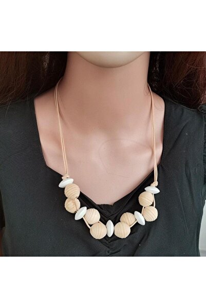 Pursehuit Colier bej, cu piese din lemn, Candace C4