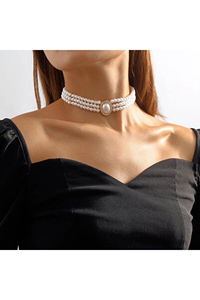 Pursehuit Colier tip choker auriu, cu perle și pietre, Othine C4