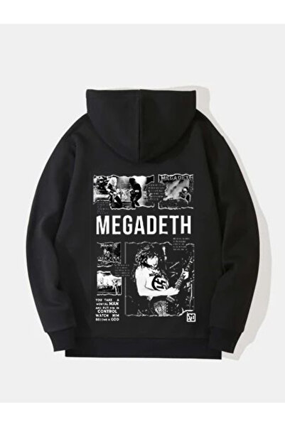 MAGORS سترة روك مطبوعة من القطن بأكمام طويلة وقلنسوة من MEGADETH مكونة من 3 خيوط