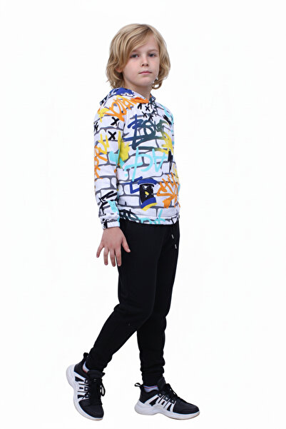 FYK KİDS Hooded Patterned Boys' Top-Bottom Tracksuit Set