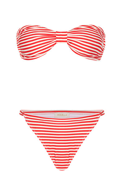 AQUELLA Kalın Kırmızı Stripe Straplez Bikini