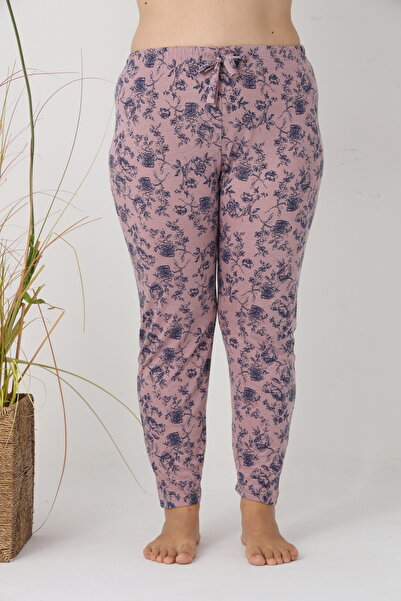 Serena Big Size Pajama Pants for Women, Pink with Blue Flowers