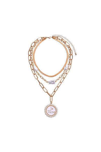 Pursehuit Κολιέ σε χρυσό χρώμα, σε 3 στρώσεις, με κρίκους και μαργαριτάρια, S...