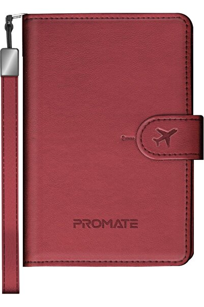Promate Smart Leather Passport Holder with RFID Protection, Apple Find My Global Tracker, Wireless C