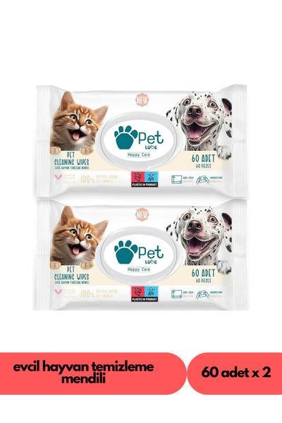 Pet Love Kediler Ve Köpekler İçin Evcil Hayvan Temizleme Mendili 60 Adet x 2