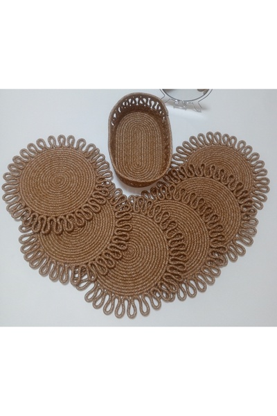 AZR HOME DESİGN Jute American Tableware Set 6Supla 1 Bread Basket Plate Coaster Supla Set