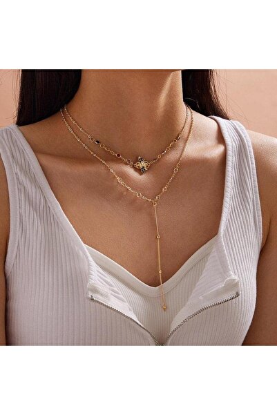 Pursehuit Colier auriu, în 2 straturi, cu bondar și pietre, Tasia C11