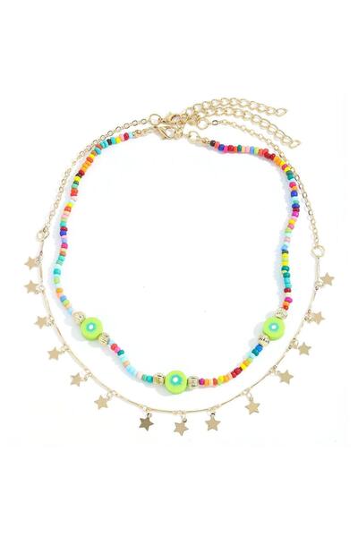 Pursehuit Set de 2 coliere, cu mărgele colorate și steluțe aurii, Marsha C1