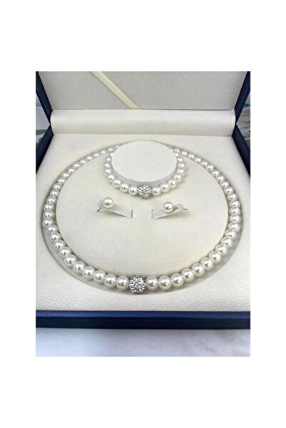 Pursehuit Set colier, brățară și cercei, culoare argintie, cu perle și crista...