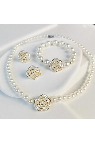 Pursehuit Set colier, cercei și brățară, auriu, cu flori și perle, Olymphia C8