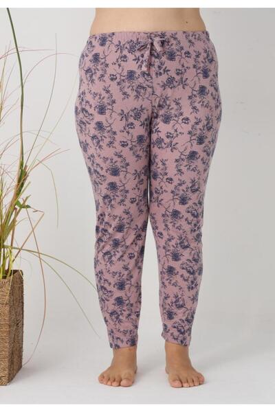 Serena Big Size Pajama Pants for Women, Pink with Blue Flowers