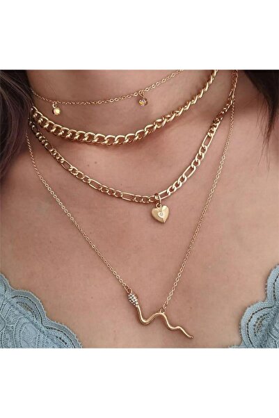 Pursehuit Κολιέ 4 στρώσεων, χρυσό, φίδι, Mirthe C10