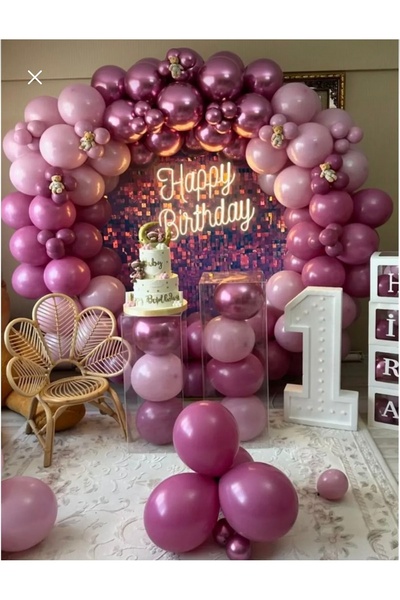 Genel Markalar Yaban Çileği Toz Pembe Krom Pembe 100 Lü Balon Zinciri