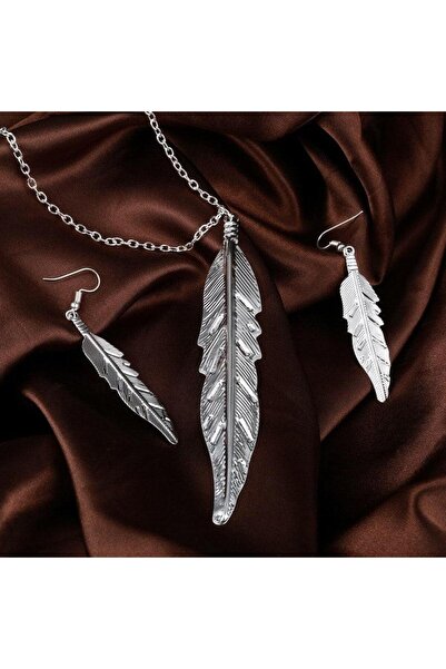 Pursehuit Set colier și cercei, culoare argintie, formă de pană, Karla C1