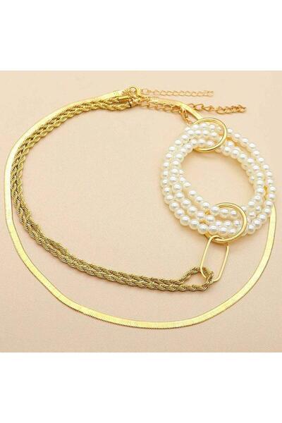 Pursehuit Κολιέ 2 στρώσεων, χρυσό, με μαργαριτάρια, Esaias C9