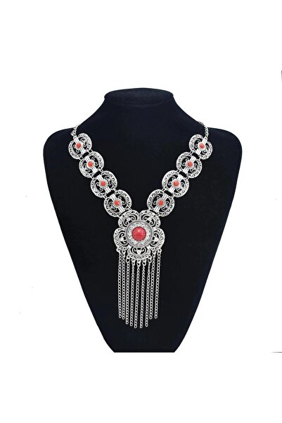 Pursehuit Κολιέ σε ασημένιο χρώμα με κόκκινες πέτρες, Sarita C12