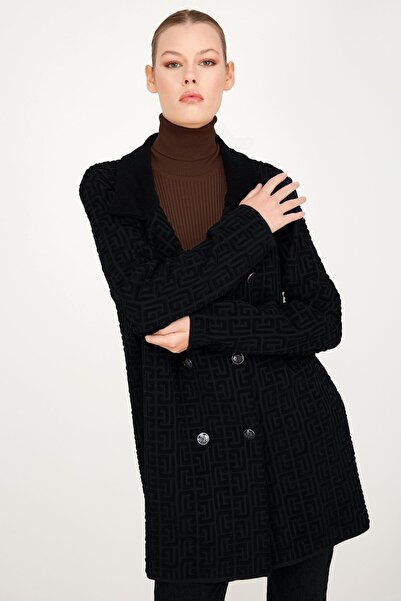 Tığ Triko Havlu Örgülü Kruvaze Rayon Triko Hırka SİYAH