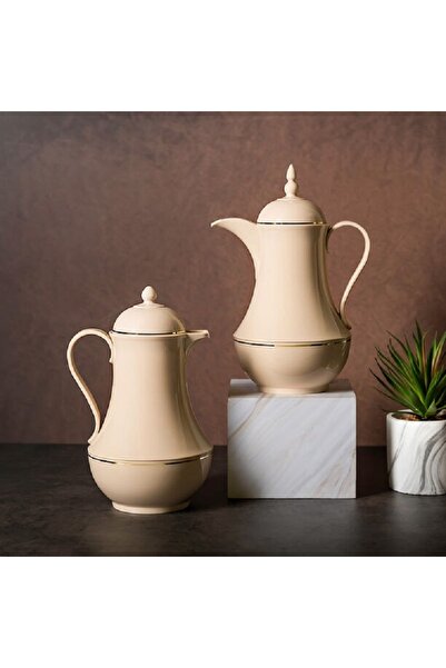 Dallaty Plastic Vacuum Flask Set 2 Pieces Sand Color