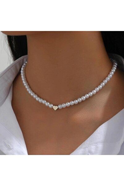 Pursehuit Colier argintiu cu perle și pandantiv cu inimă, Nicky C1