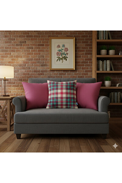 Bc Home Ekoseli, Tartan Desenli, Kare Kırlent Kılıfı, 43 x 43 cm , 1 Adet, Fe...