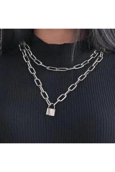 Pursehuit Colier cu 2 straturi, culoare argintie, cu zale și lacăt, Mindy C10