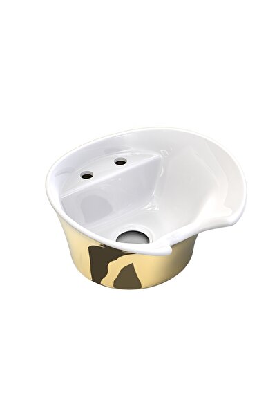 Camaks Seramik Kuaför Lavabosu 57 cm Dış Altın İç beyaz Oval Yıkama Başlığı