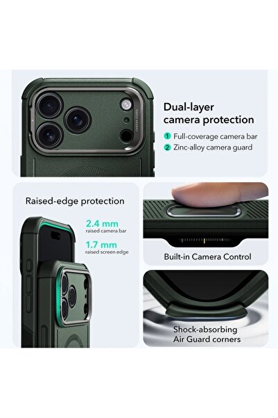 ESR Case for IPhone 17 Pro Max, Cyber Armor Kickstand, Green