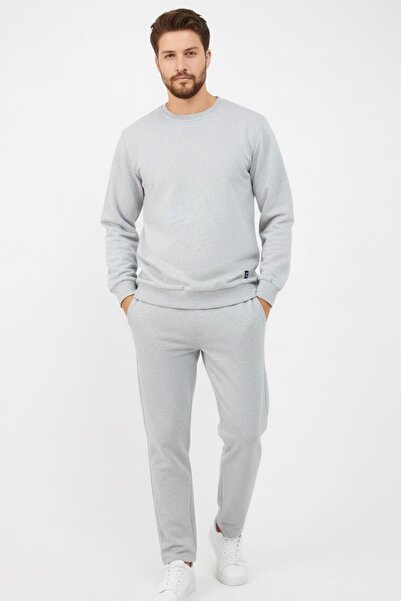 COMEOR Gray Relaxed Fit Crew Neck Sweatshirt Straight Leg Men's Tracksuit Set