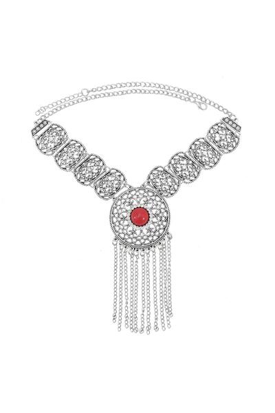 Pursehuit Κολιέ σε ασημί χρώμα, σε στυλ boho, με κρόσσια και πέτρες, Lago C13