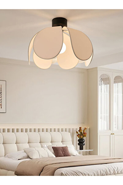 burenze Modern Tasarım Rose Çiçek Tavan Avize Açık Krem Kumaş Salon Hol Mutfak Oturma Odası Avizesi