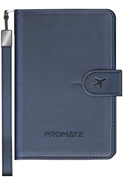 Promate Smart Leather Passport Holder with RFID Protection, Apple Find My Global Tracker, Wireless C