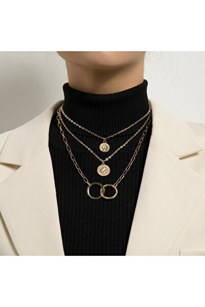 Pursehuit Κολιέ 3 στρώσεων, χρυσό, με νομίσματα, Desire C4