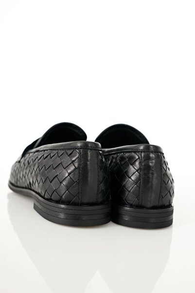 5in1Canpolat Siyah Deri Örgü Loafer 43702