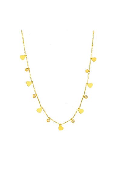 Pursehuit Colier auriu, realizat din oțel inoxidabil, cu inimioare și pietre,...