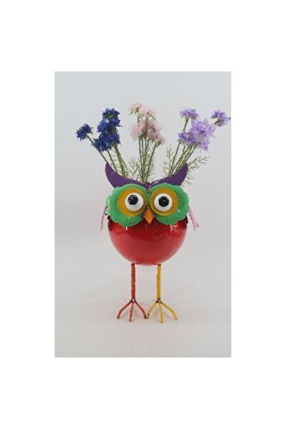 hectarul Decorative Painted Metal Flower Pot Owl, 36 x 22 x 34 cm