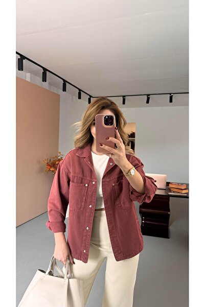 Sezgi Tekin Cep Detay Bordo Yıkamalı Gabardin Ceket