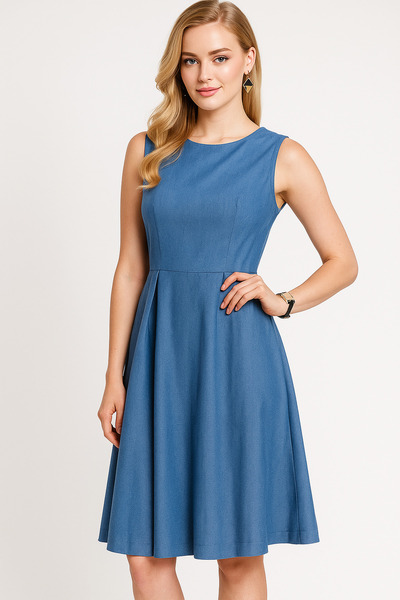 Rich Γυναικείο φόρεμα μπλε με στρογγυλή λαιμόκοψη με μηδενικό μανίκι