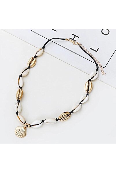 Pursehuit Colier auriu, cu șnur negru și scoici, Talita C1