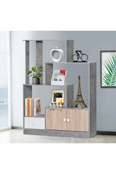 BAITY Wooden Entryway Shelf Unit with Drawers - Grey and Beige
