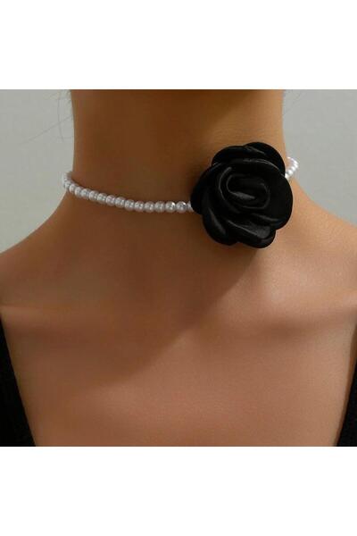 Pursehuit Κολιέ choker, χρυσό, με μαργαριτάρια και λουλούδι, Olivera C3