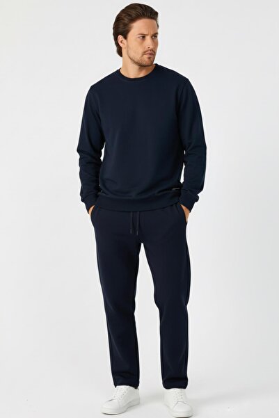 COMEOR Σετ ανδρικής φόρμας με μονόχρωμο παντελόνι με λαιμόκοψη σε μπλε ναυτικ...