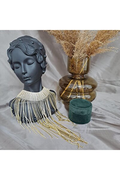 Pursehuit Χρυσό κολιέ τσόκερ, με κρόσσια και πέτρες, Maline C5