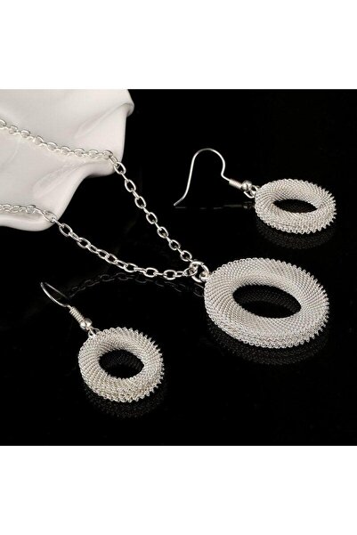 Pursehuit Σετ κολιέ και σκουλαρίκια, Ασημί, με στρογγυλά κομμάτια, Joel C1