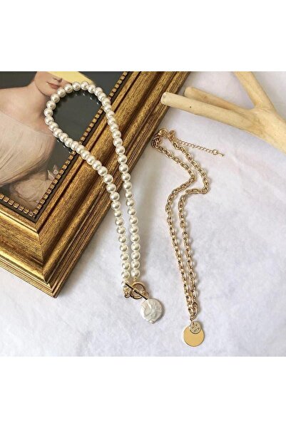 Pursehuit Κολιέ 2 στρώσεων, με μαργαριτάρια, σε χρυσό χρώμα, Lindsay C2