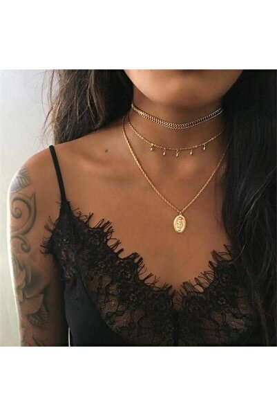 Pursehuit Colier cu 3 straturi, auriu, cu pandantiv, Maila C12