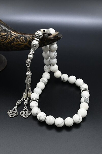 Prestige Natural Howlite Stone 33 Beads Prayer Beads with Metal Tassel 10mm Sphere Cut 902249