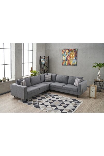 Rabi Kale Serisi Köşe Koltuk Keten Gri