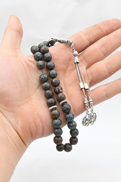Prestige Natural Apatite Stone 33-Bead Rosary with Metal Tassel 10mm Sphere Cut 902246